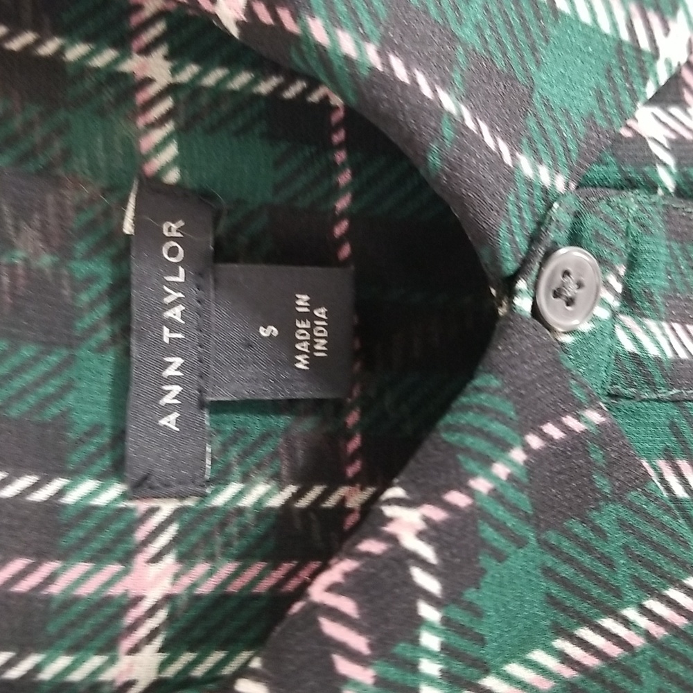{Ann Taylor} Plaid Sheer Sleeve Shirt Size Small - Picture 14 of 16